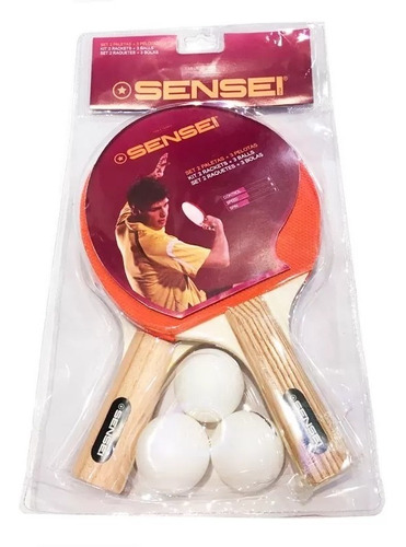 Imagen 2 de 3 de Set Ping Pong 2 Paletas + 3 Pelotas Sensei Una Estrella