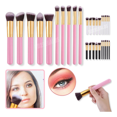 Set X10 Brocha Kabuki Para Maquillaje Makeup Profesional