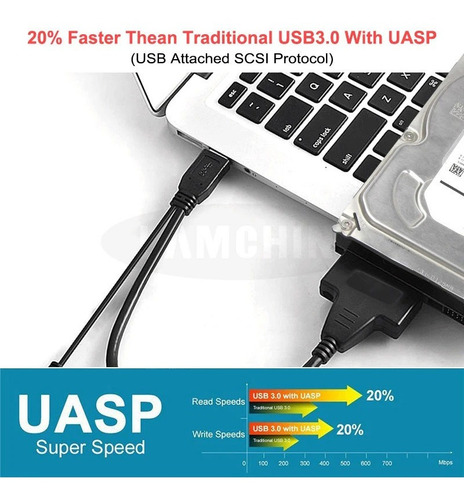 Imagen 3 de 6 de Cable Sata A Usb 2.0 Hdd / Sdd Adaptador Para Disco Duro