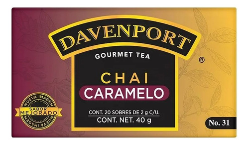 3 Pzas Té Gourmet Davenport Chai Caramelo 20 Sobres De 2 G C