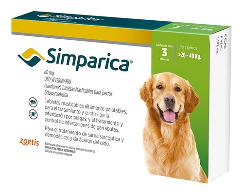 Simparica 1 Tableta Perros 20 A 40 Kg 