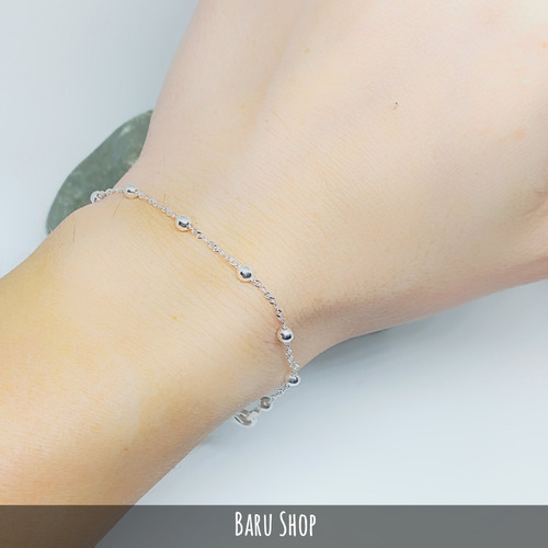 Imagen 7 de 9 de Pulsera Plata 925 Sellada Con Bolitas Eslabón Singapur