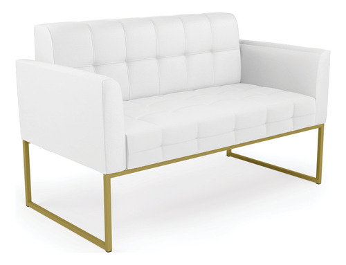 Kit Sofá E 2 Poltronas Elisa Corino Base Industrial Dourado Cor Branco