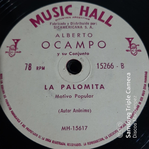 Pasta Alberto Ocampo Y Su Conj Music Hall C164