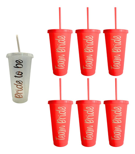 Kit De 7 Vasos Team Bride Para Despedida De Soltera Popote