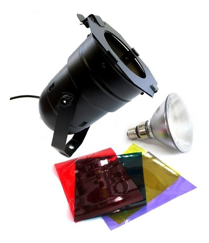 Canhão Refletor Par 38 Preto Com Lâmpada 120w + Gelatina