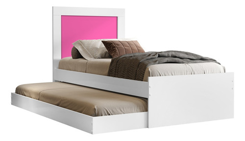 Cama De Solteiro Com Auxiliar Para Quarto Moderna Já Cor Branco/rosa Bicama