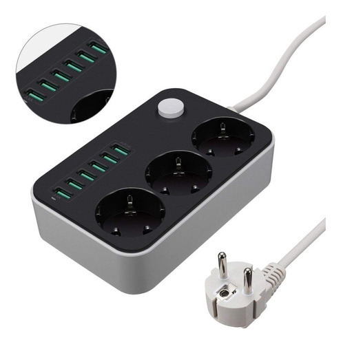 Zapatilla Alargue 3 Schuko + 6 Puestos Usb Carga Rapida