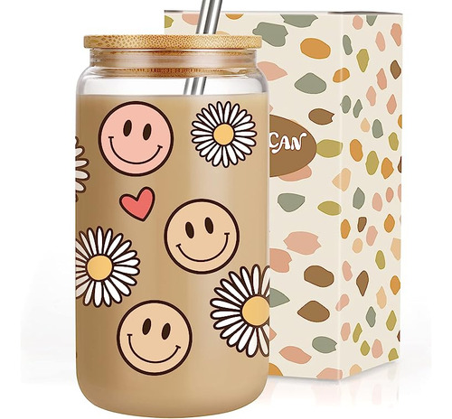 Smiley Face Cute Cup Helado 16 Onzas Vaso Con Forma Lata Con