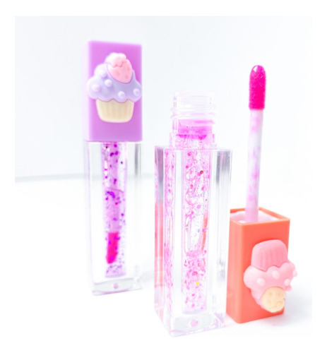 Lip Gloss Hidratante Glitter Detalhe Bolinho Fofo Cor Sortidas
