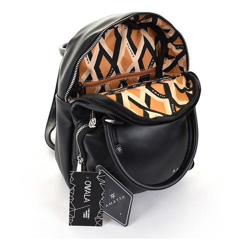 Imagen 2 de 7 de Mochilas Chicas Amayra Mujer Simil Cuero Negras Bolsillos