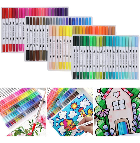 100 Canetas Aquarela Marcadores De Cores Pincel Duplo Ponta