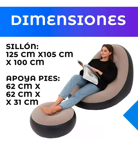 Sillon Puff Sofa Inflable Apoya Pies Living Inflador
