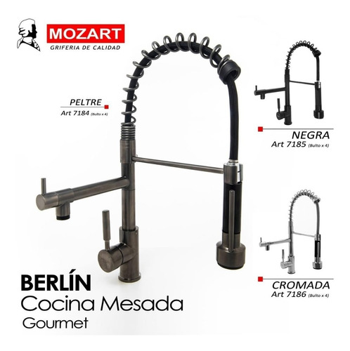 Grifería Monocomando Cocina Mesada Berlin Peltre Mozart