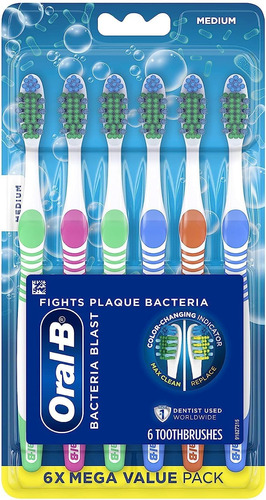 Cepillo De Dientes Oral-b Bacteria Blast, Mediano, 6 Unidade