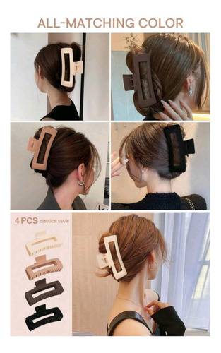 Jgo De 4 Pinzas Cuadradas Grandes Para El Cabello