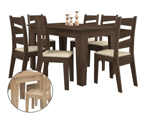 Juego De Comedor 100% Mdf  Mesa Y 6 Sillas