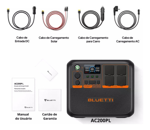 Bluetti AC200PL 2304wh Estação De Energia Gerador Bateria Solar 2400w Tomada BR 110v