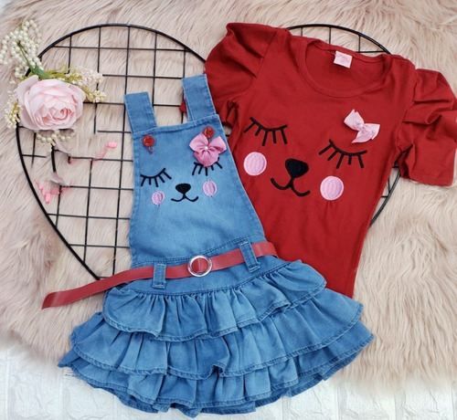 Imagem 5 de 9 de Vestido Infantil Jeans Salopete Bloguerinha Mini Diva