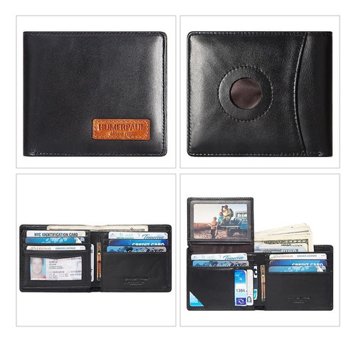 Carteira Humerpaul Modelo Bifold/airtag Antifurto Cor Preto Desenho Do Tecido Liso