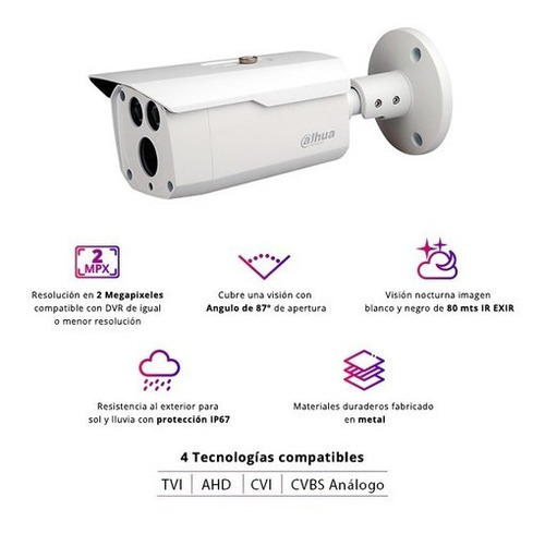 Camara Bullet 2 Megapixeles Ip67 Exterior Ir 80 Mts Metal