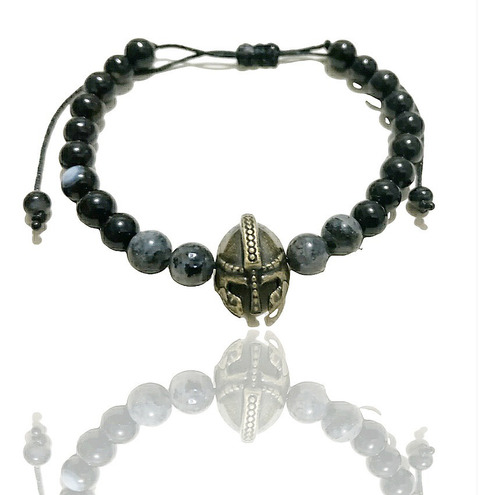 Hermosa Pulsera Casco Gladiador Y Cuarzo Negro Proteccion