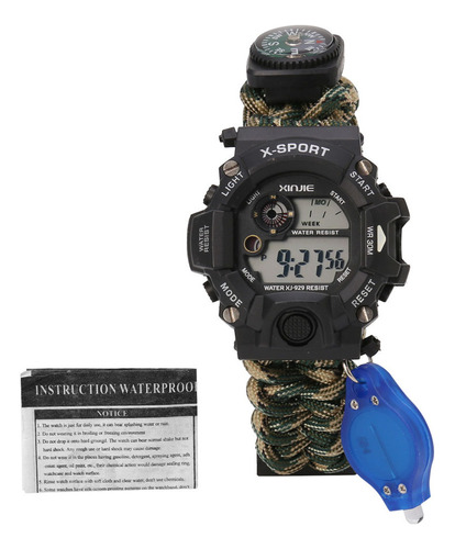Pulseira Survival Paracord 9 Em 1 Compass Watch Flint Fire S