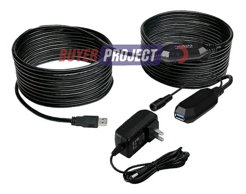 Cable Extension Usb 3.0 Activa Amplificada 10mt + Ad. 5v 2a Color Negro