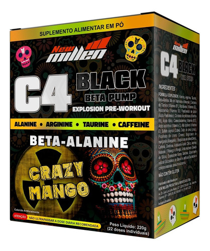 C4 Black Beta Pump Display 22 sachês de 10g cada New Millen SABOR:Crazy Mango
