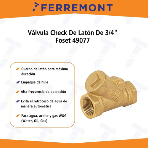 Válvula Check De Latón De 3/4 Foset 49077