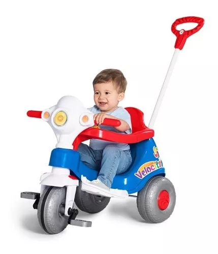 Triciclo Infantil Com Empurrador Velocita Classic Azul - Bom Preço Magazine