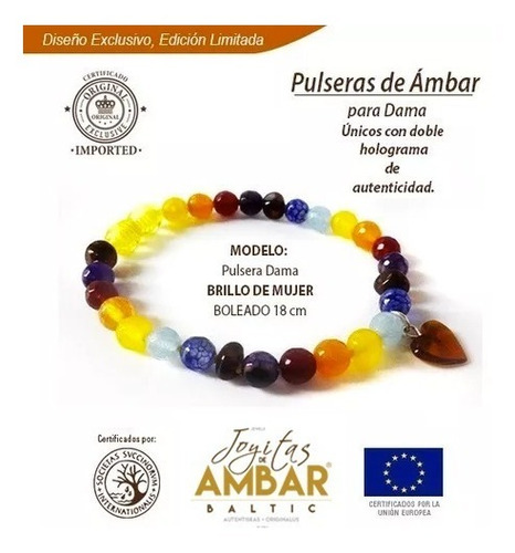 Pulsera Ámbar Báltico Y Piedras Naturales Brillo Mujer 18cm