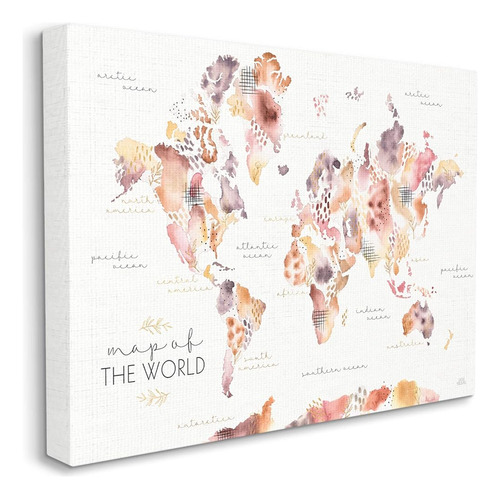Stupell Industries Abstract Floral World Map Acuarela Rosa P