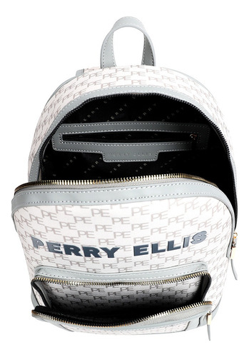 Bolsa Back Pack Marca Perry Ellis Negro, A01896 Color Blanco Con Gris