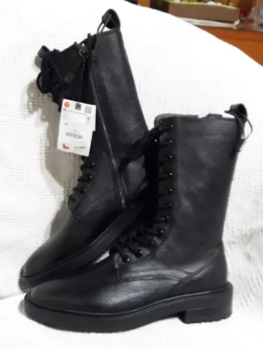 Inyección caos taburete Botin Plano Bototos Mujer Zara 100% Piel Cuero Negro 24,6 Cm | Cuotas sin  interés