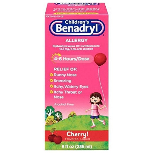 Infantil Benadryl Líquido Cereza 8 Oz (pack De 5)