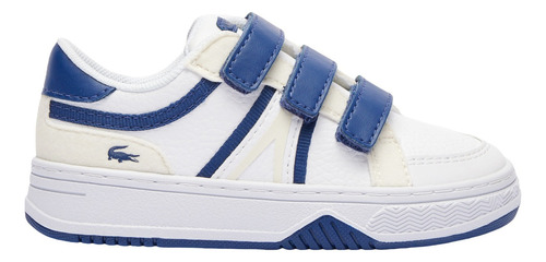 Sneakers Lcst L001 De Piel Con Bandas De Ajuste Niños Color Blanco/azul Marino Diseño De La Tela Liso Talla 23 Mx