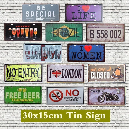 Imagen 3 de 8 de 10 Placas Metalicas Vintage Retro Decorativas Cuadros 30x15