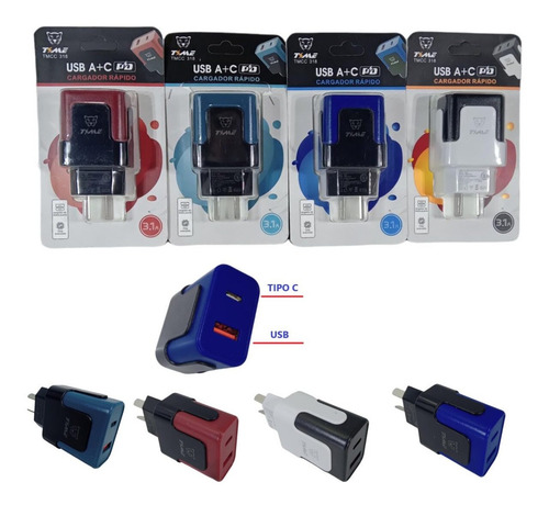 Imagen 3 de 4 de Cargador Rapido De Pared Time 3.1a Salida Tipo C + Usb Comun