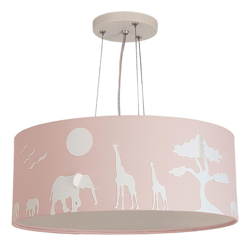 Lustre Pendente Safari Savana Cúpula Tecido Rosa 50x15cm