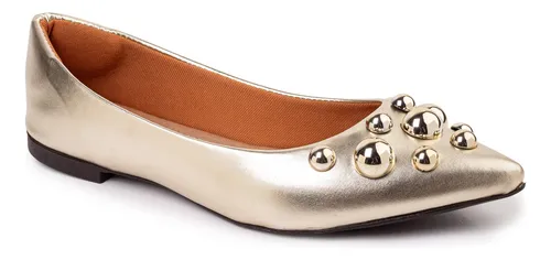 Sapatilha Feminina Rasteira Sapato Scarpin Moda Dourada Frete gr tis