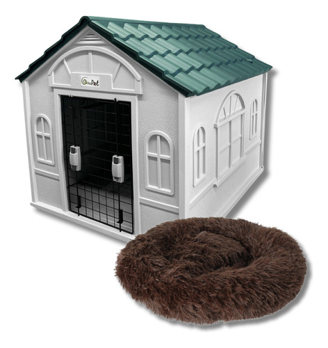 Casa Térmica 75x63x65 + Cama Redonda Peluda En Combo Gris