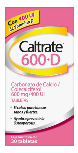 Suplemento Caltrate 600+D Calcio Y Vitamina D X30 Tabletas Sabor Sin sabor