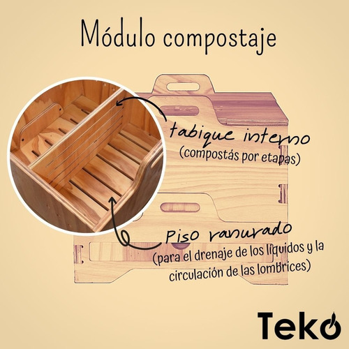 Compostera Doméstica De Madera 1/2 Personas Tekó 1 Modulo