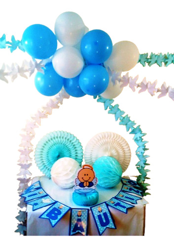 Decoración Bautizo Premium Niño. Set De 24 Piezas