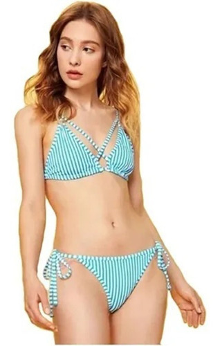 Bikini Bañador Con Cordón Triángulo De Rayas 