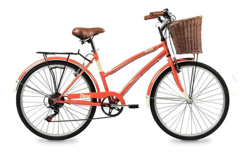 Bicicleta urbana Olmo Amelie Plume Rapide R26 18" 6v frenos v-brakes cambio Shimano Tourney TZ500 color coral con pie de apoyo  