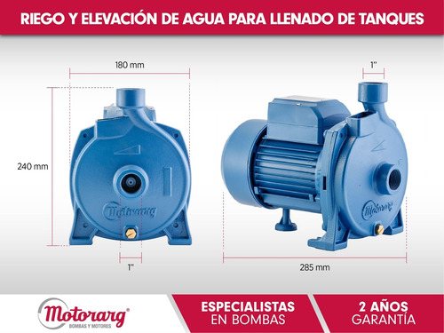 Imagen 5 de 9 de Bomba Centrifuga Motorarg Bc 100m 1 Hp Elevadora Agua 32mts