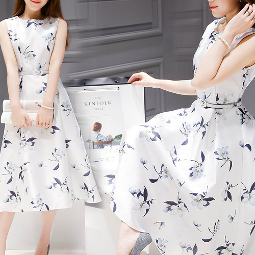 Vestido Longo Sem Mangas Com Estampa Floral Em Linha A Para