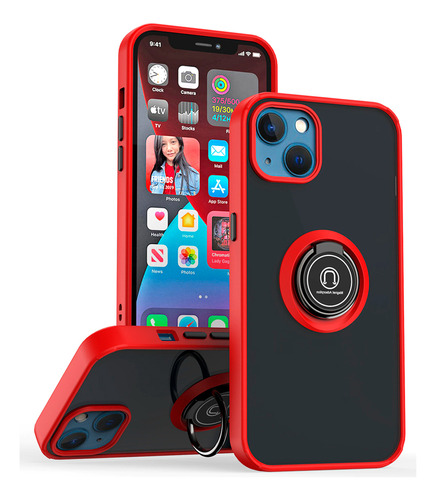 Funda Para Motorola Moto G8 Plus Ahumado Con Anillo Rojo